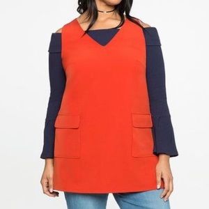 Eloquii Sleeveless Tunic Front Pockets Orange 18